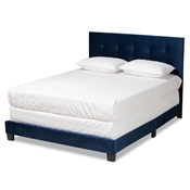 Baxton Studio Caprice Modern and Contemporary Glam Navy Blue Velvet Fabric Upholstered Queen Size Panel Bed Baxton Studio restaurant furniture, hotel furniture, commercial furniture, wholesale bedroom furniture, wholesale queen, classic queen